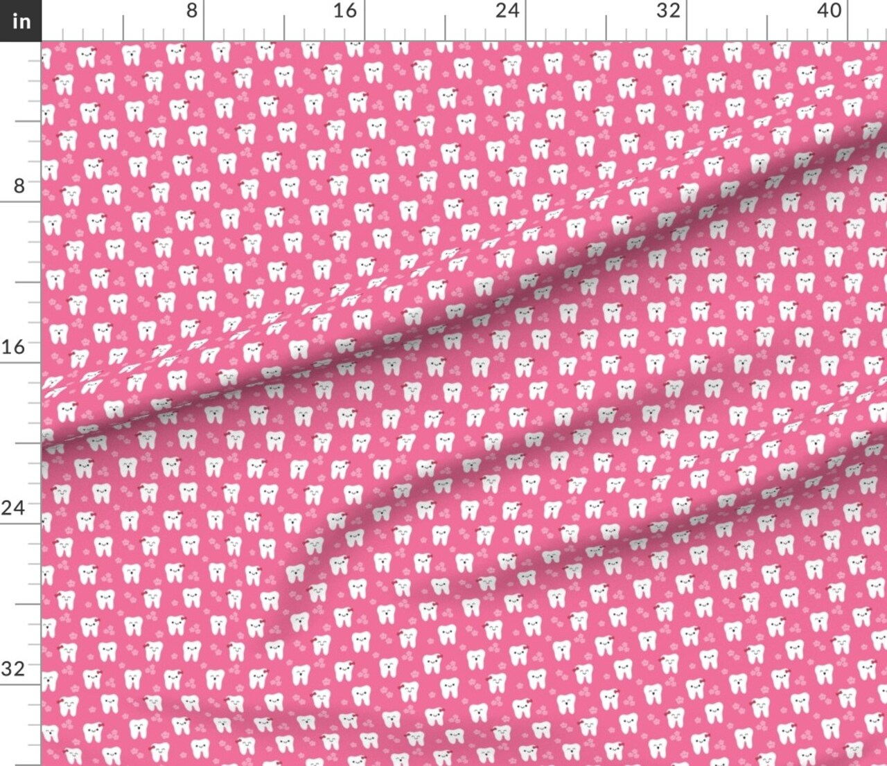 Happy Teeth Flowers Tooth Dental Dentist Cute Kawaii Custom Printed Fabric by Spoonflower Various Fabrics by the Yard or Fat Quarter